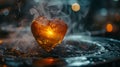 A melting ice heart with steam. Royalty Free Stock Photo