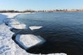 Melting ice on the Ob River in the spring, Novosibirsk, Russia