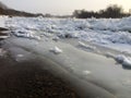 Melting of ice on river, ice drift, early spring Royalty Free Stock Photo