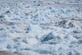 Melting ice on the river in spring. Ice drift time. Natural structure. Royalty Free Stock Photo