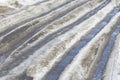 The melting ice on the road, the Russian roads Royalty Free Stock Photo