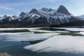 Mountain Lake Reservoir Ice Melting Water Surface Canadian Rocky Mountains Range Alberta Springtime Royalty Free Stock Photo
