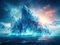 Ai Generated illustration Wildlife Concept of Melting iceberg on the ocean. Global warming and climate change Royalty Free Stock Photo