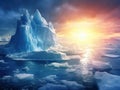 Ai Generated illustration Wildlife Concept of Melting iceberg on the ocean. Global warming and climate change Royalty Free Stock Photo