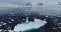 Melting icebergs, ocean ice, snow coast. Aerial view. Environment global warming