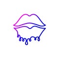 Melting lips outline icon. Beauty store. Sex shop logotype. Purple gradient symbol. Isolated vector illustration
