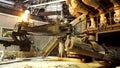 Melting of metal in a steel plant, heavy metallurgy concept. Stock footage. High temperature in the melting furnace.