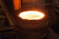 Melting of metal in a steel plant. High temperature in the melting furnace. Metallurgical industry. Factory for the