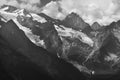 Melting mountain glaciers, global warming, Caucasus Mountains, black and white landscape