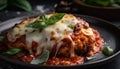 Melting mozzarella atop savory pasta goodness generated by AI