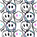 Melting smile emoji icons seamless pattern. Melted funny smile face. Dripping smile. Good mood positive emoji. Royalty Free Stock Photo