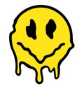 Melting smile. Funny psychedelic surreal techno acid LSD melt smile face logo. Dripping smile. Good mood. Positive emoji