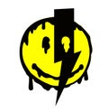 Melting smile. Funny psychedelic surreal techno acid LSD melt smile face logo. Dripping smile. Good mood. Positive emoji