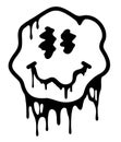 Melting smile. Graffiti style. Distorted melting smile face. Grunge vector illustration. Funny psychedelic surreal