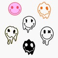 Melting smile icons. Melted funny dripping face. Good mood positive emoji. Royalty Free Stock Photo