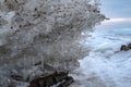 Melting snow with ice hummocks background. Spring background. Nature winter landscape. Royalty Free Stock Photo