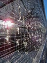 Melting snow on weldmesh. Sun flare light effects. Vertical. Royalty Free Stock Photo