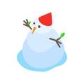 Melting snowman icon, isometric 3d style