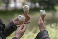 Melting soft serve ice cream in summer