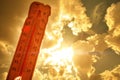 Melting street thermometer against bright summer sun.High temperature.Summer heat.Concept of global warming. Royalty Free Stock Photo