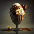 A Melting Sundae with Vanilla Ice Cream, Chocolate Sauce, and Whipped Cream Royalty Free Stock Photo