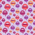 Melting vampire lips seamless pattern. Pop art vector illustration for halloween, packing, fabric, clothes print