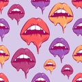 Melting vampire lips seamless pattern. Pop art vector illustration