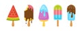 Melts drips ice cream on stick cartoon set vector Royalty Free Stock Photo