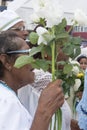 Member of the candomble religion participates in a party in honor of Yemanja in the city of Salvador