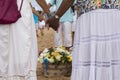 Member of the candomble religion participates in a party in honor of Yemanja
