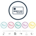 Member card outline flat color icons in round outlines