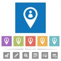 Member GPS map location flat white icons in square backgrounds