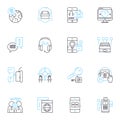 Member help linear icons set. Assistance, Support, Guidance, Helpdesk, Customer service, Troubleshooting, Queries line