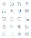 Member help linear icons set. Assistance, Support, Guidance, Helpdesk, Customer service, Troubleshooting, Queries line