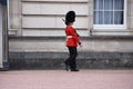 A member of King\'s Guard at Buckingham Palace in London.