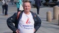 A member of the Norwegian political party Demokratene protesting in front of the Norwegian parliament