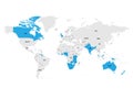 Member states of the British Commonwealth blue highlighted in the world map. Vector illustration