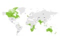 Member states of the British Commonwealth green highlighted in the world map. Vector illustration