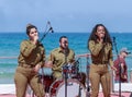 Members of the Army Music Group perform in the city of Haifa in honor of the 70th anniversary of the independence of the State of Royalty Free Stock Photo