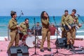 Members of the Army Music Group perform in the city of Haifa in honor of the 70th anniversary of the independence of the State of Royalty Free Stock Photo