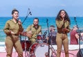 Members of the Army Music Group perform in the city of Haifa in honor of the 70th anniversary of the independence of the State of Royalty Free Stock Photo