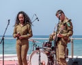 Members of the Army Music Group perform in the city of Haifa in honor of the 70th anniversary of the independence of the State of Royalty Free Stock Photo