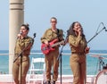 Members of the Army Music Group perform in the city of Haifa in honor of the 70th anniversary of the independence of the State of Royalty Free Stock Photo