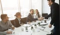 Members of commission congratulating applicant with job Royalty Free Stock Photo