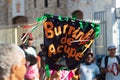 Members of the cultural group Burrinha de Acupe are performing in the streets of the city