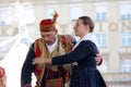 Members of folk group Dubrovacki primorski svatovi from Gornja Sela, International Folklore Festival in Zagreb, Croatia Royalty Free Stock Photo