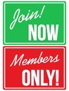 Members Only and Join Now website signs