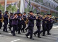 Members of the New York City Police Department band march in the 102nd Annual Veteran`s Day Parade along Fifth Avenue in NYC