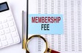 MEMBERSHIP FEE, TEXT on sticker on chart background