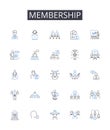 Membership line icons collection. Mastery, Expertise, Aptitude, Skill, Competency, Fluency, Excellence vector and linear